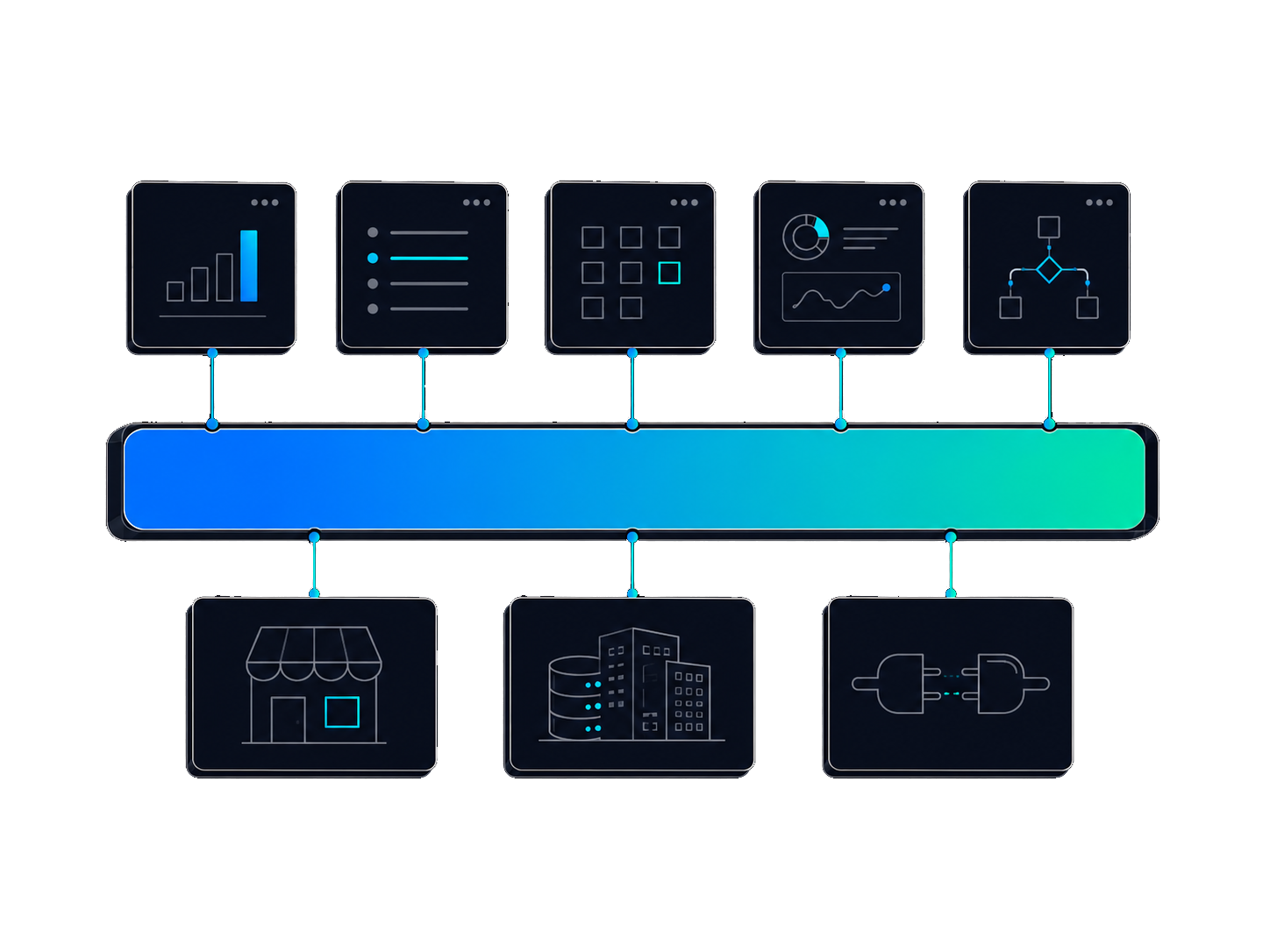 Diagram showing Zapstra OS modules and standalone apps working from a shared operational backbone, which feeds back into Shopify, Enterprise systems, and Custom integrations.