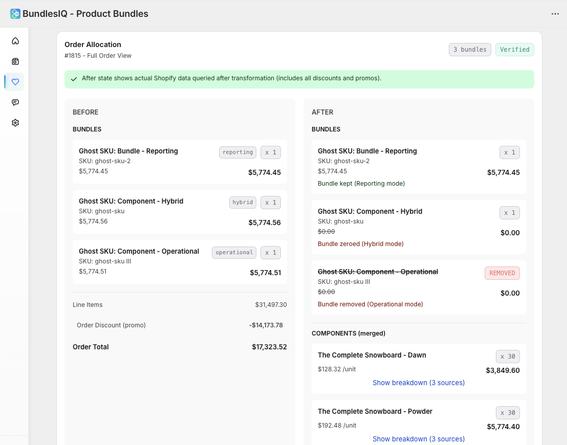 Multi-bundle order with Reporting, Hybrid, and Operational modes on a single order