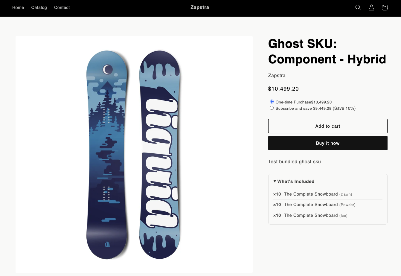 Storefront product page showing the What's Included section with component variants